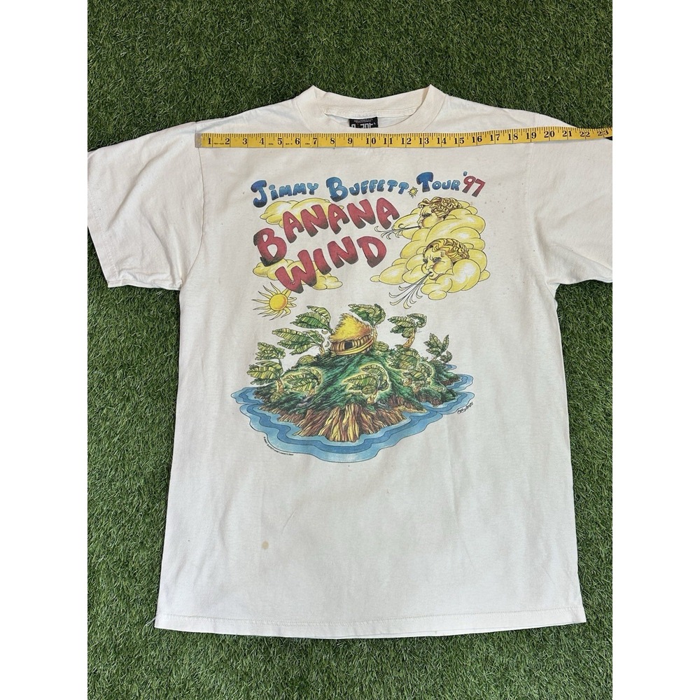 Vintage Jimmy Buffett Banana Wind 1997 Tour T Shirt Large White Giant Tag Band - Picture 11 of 16
